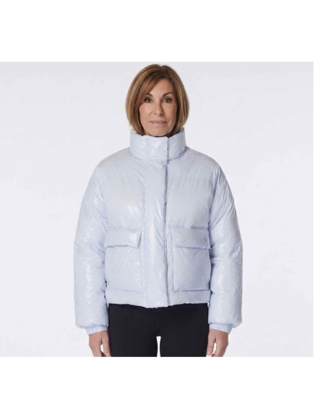 Sweaty Betty Ice Blue Snowfall High Shine Cropped Ski Puffer Jacket NWT Size US
